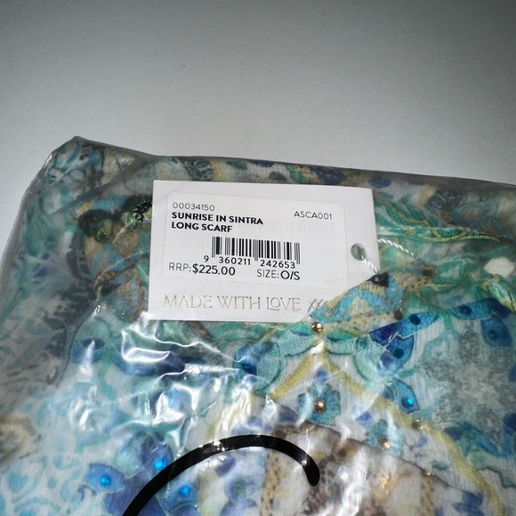 Camilla “Sunrise in Sintra” blue green silk floral scarf wrap top belt headwrap - Picture 4 of 4